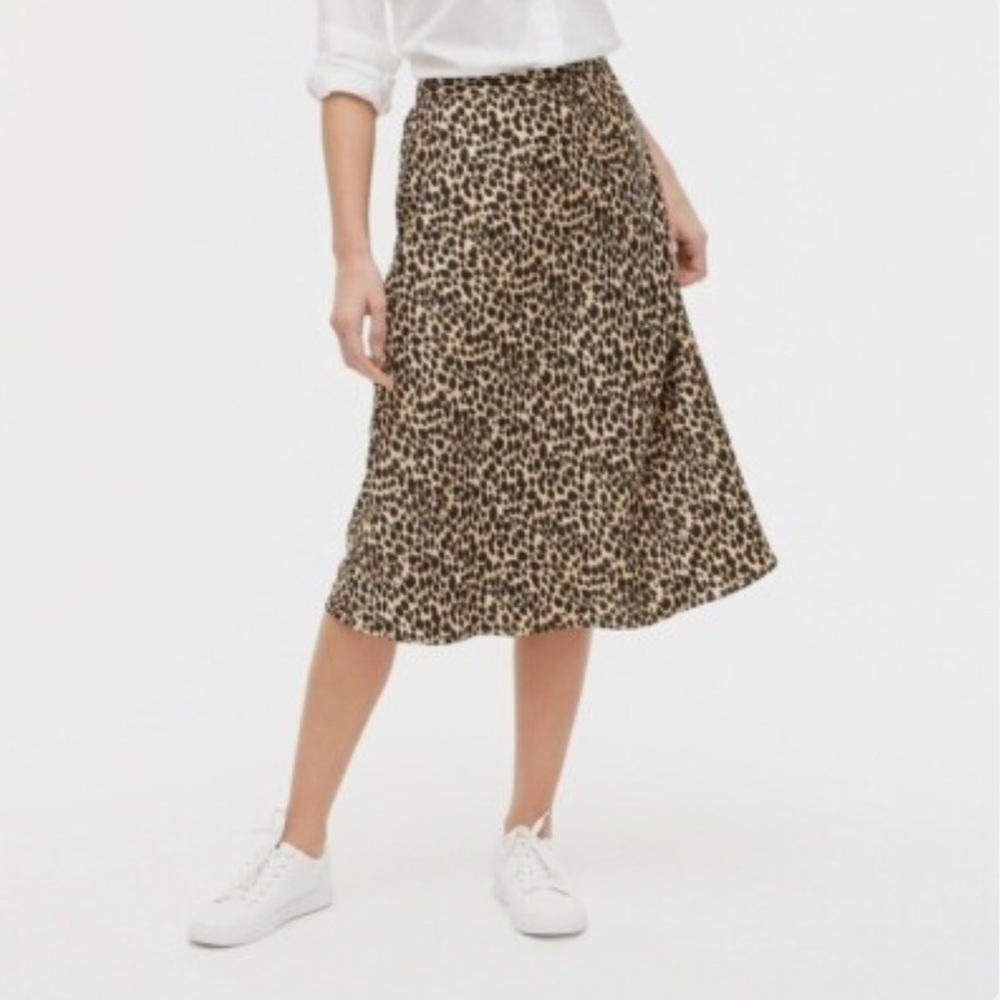 J. Crew Pull-on printed bias midi leopard print a-line skirt